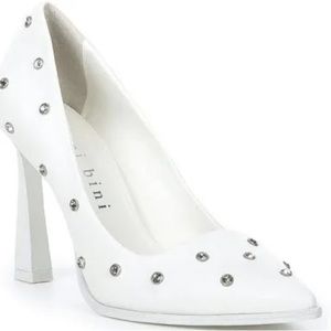 New in box never worn 
White Leather 
Rhinestone studded